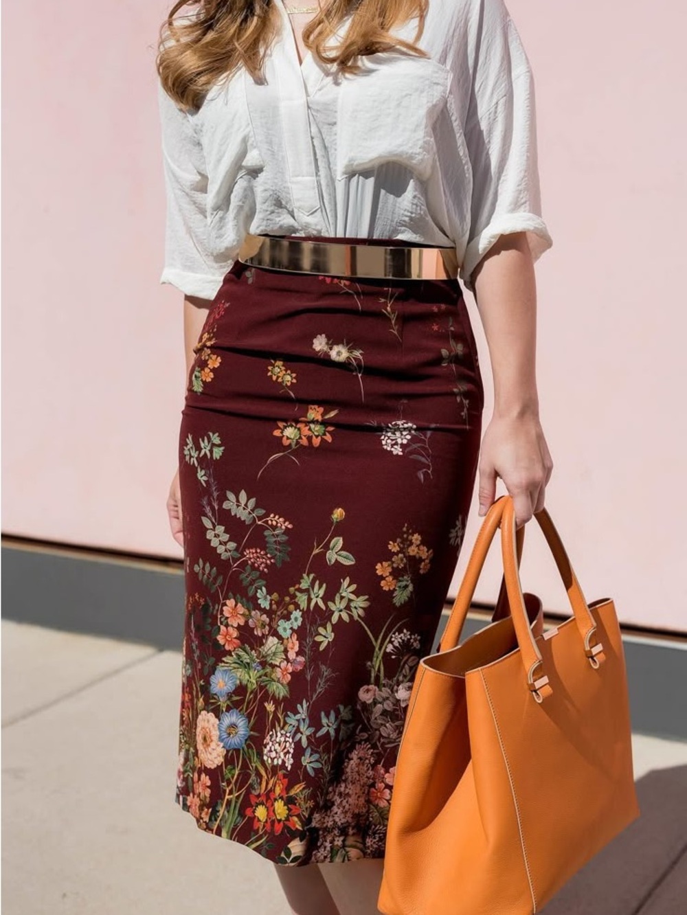 Zara Floral Pencil Skirt in Burgundy Size S